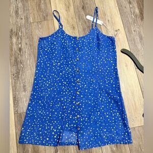 NWT 88% 12% linen cotton Blue Polka Dot Mini Dress